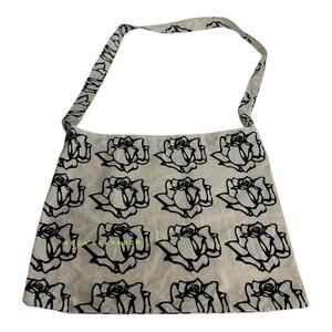 FREDA SALVADOR Beige Black Rose Print Canvas Shoulder Tote Bag